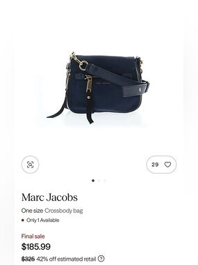 Marc Jacobs Navy Leather Crossbody Saddle Bag with Gold Hardware